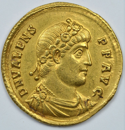 Золотой солид Валенса. Римская империя.