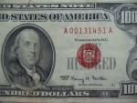 Банкнота 100 долларов США. Красная печать