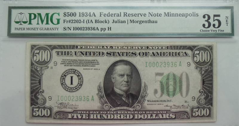 Банкнота номиналом 500 долларов США. 1934г